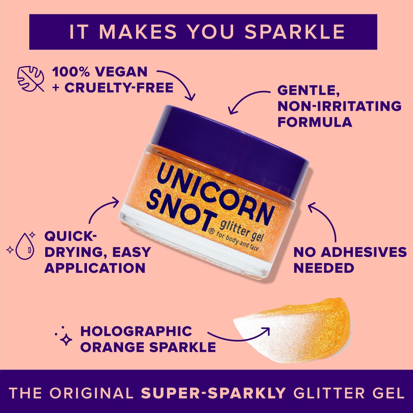 UNICORN SNOT Holographic Face Glitter & Body Glitter Gel | Hair Glitter, Vegan & Cruelty-Free, 1.7 oz Orange Glitter (Fire)