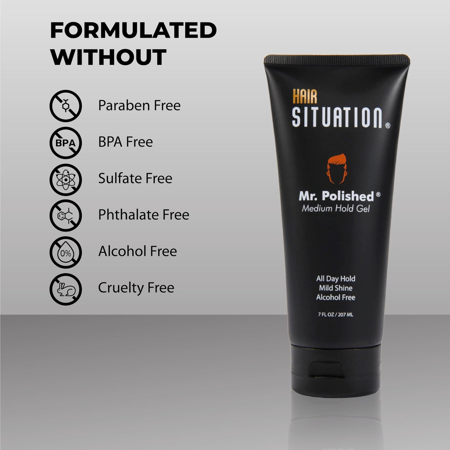 Hair Situation Medium Hold Hair Styling Gel Mr. Polished, Alcohol-Free, Anti-Frizz, No-Flaking, All Day Hold, Low Shine, Made with Vitamins