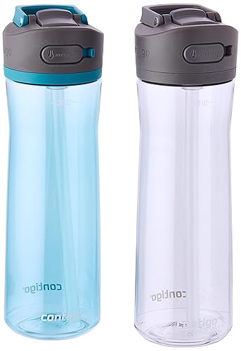 Contigo Ashland 2.0 Leak-Proof Water Bottle with Lid Lock and Angled Straw, Dishwasher Safe, Interchangeable Lid, 2-Pack, 24oz, Juniper/Sake
