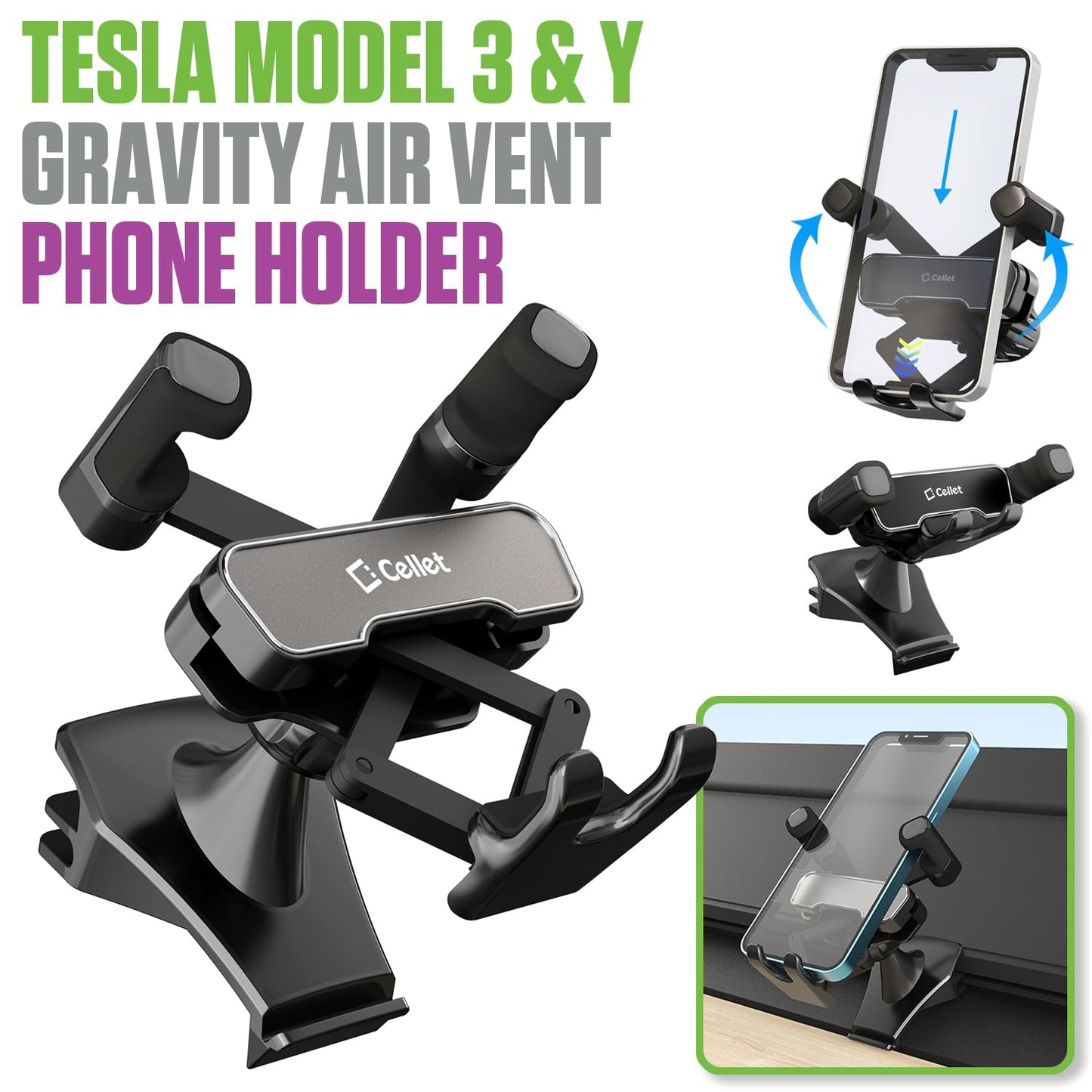Cellet Tesla Model Y & Model 3 Phone Mount, Phone Holder Compatible for Tesla Model 3 & Tesla Y (PH250)