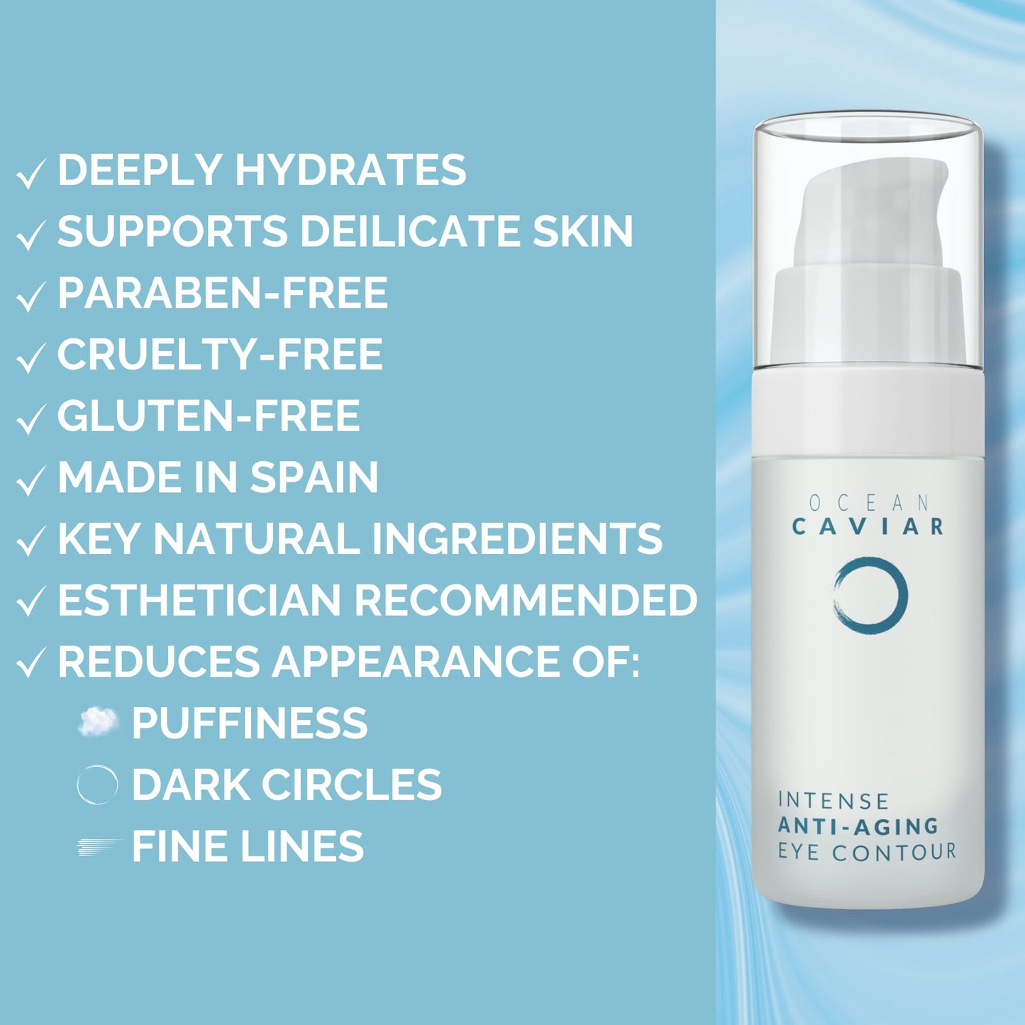 Noche Y Dia Caviar Eye Contour for Mature Skin - Made in Spain - Anti Aging Cream with Hyaluronic Acid - Targets Wrinkles, Bags, Puffiness, Circles