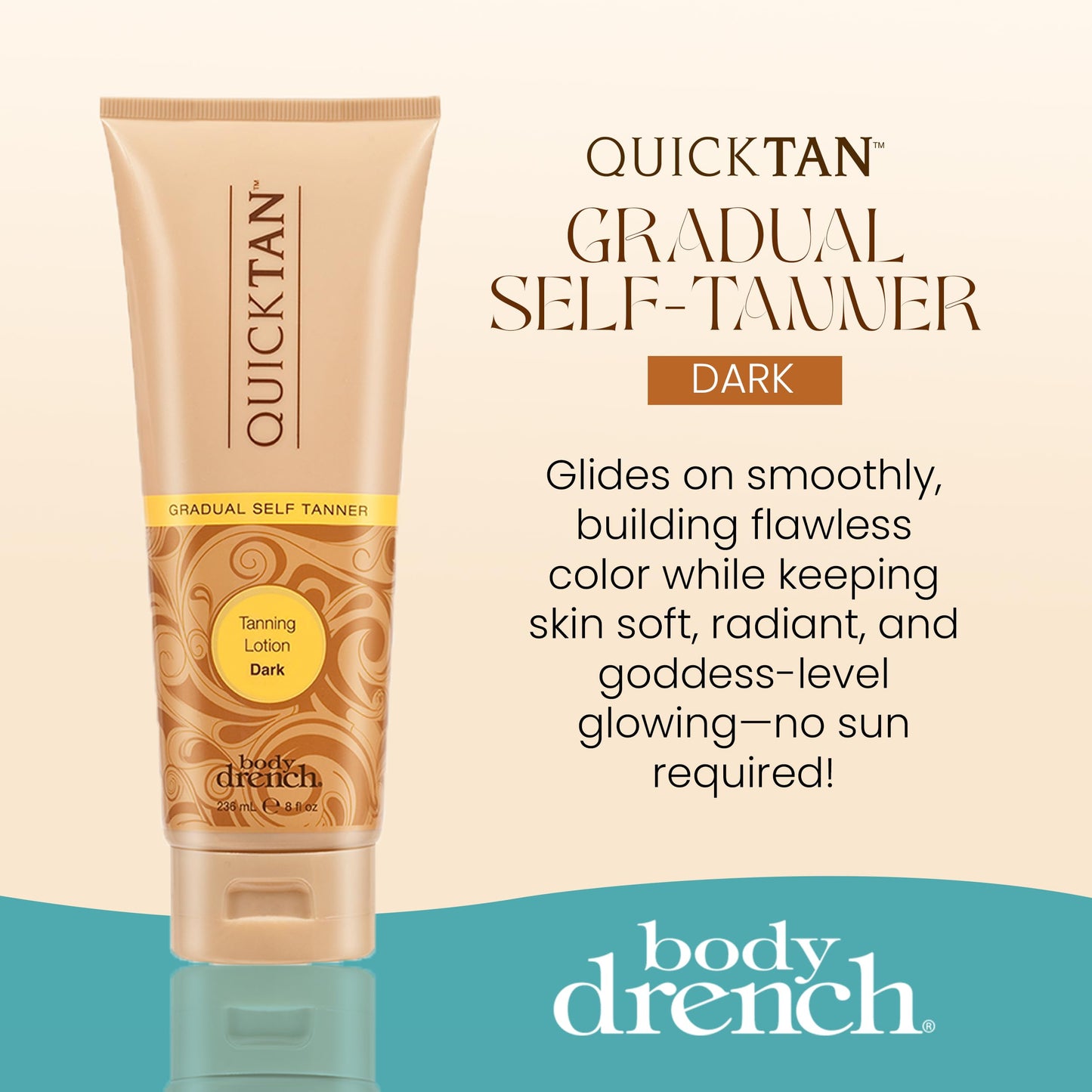 Body Drench Quick Tan Self Tanner Body Lotion - Sunless Tanning Lotion for Women, Natural-Looking Self Tan, Dark, 8 fl oz