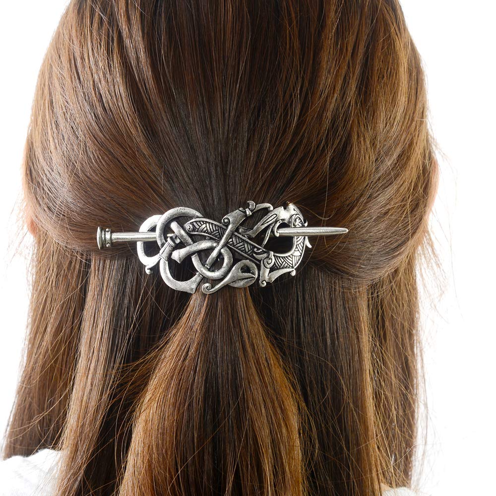 Viking Celtic Hair Slide Hairpins- Viking Hair Accessories Celtic Knot Hair Barrettes Antique Silver Hair Sticks Irish Hair Decor for Long Hair