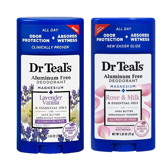 Dr. Teals Deodorant Variety Gift Set (2 Pack, 2.65oz Ea.) - Vanilla Lavender & Rose & Milk - Essential Oils, Shea Butter & Magnesium Help Absorb Beauty and Personal Care Dr Teal's