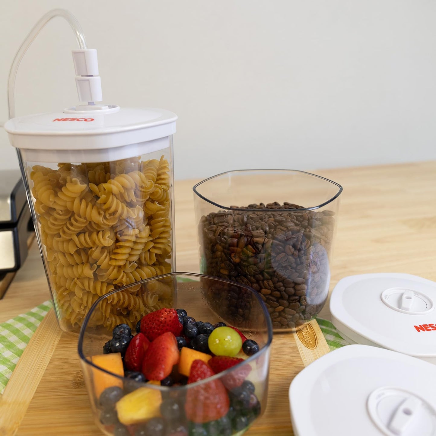 NESCO 3-Piece Vacuum Canister Set - BPA-Free Food Storage Containers with Lids, for Marinating, Meal Prep, Pantry Organization, Compatible…