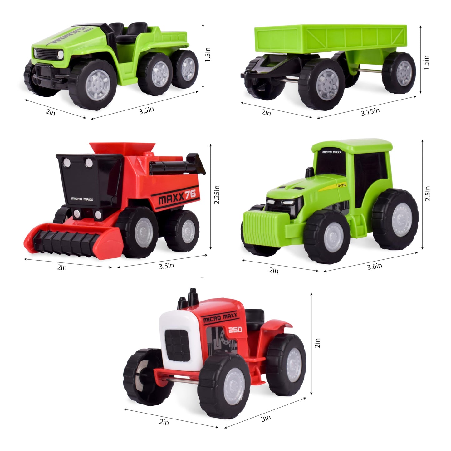 Maxx Action Farm Construction 5pk Toy Truck Set, Includes Wagon, 6x6, Modern Tractor, Combine and Vintage Tractor Vehicles with Moving Parts, Cake…