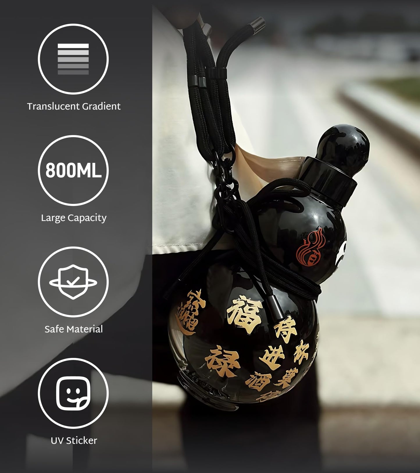 Monkey King Gourd Water Bottle,28 oz Reusable Leakproof Sports Plastic Water Bottle,for Travel Gym,Cosplay Props Decoration,with Straps,Stickers