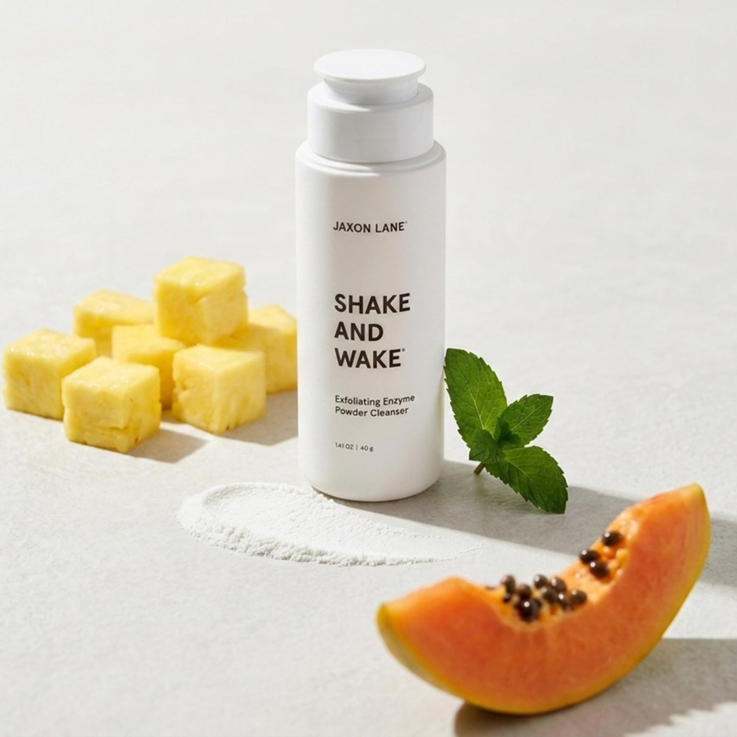 JAXON LANE Shake and Wake Korean Enzyme Powder Face Wash - Water Activated Exfoliating Cleanser with Pineapple Papaya Enzymes, Vitamin C E AHA, Powder