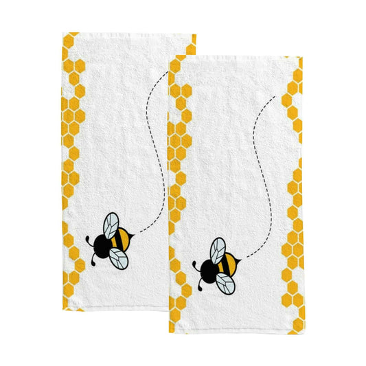 Hapuxt Hand Towels Face Towels Set of 2 Honey Bumble Bee Hive Cute Cartoon Soft Comfortable Polyester Microfiber Fast Water Absorbent Towels…
