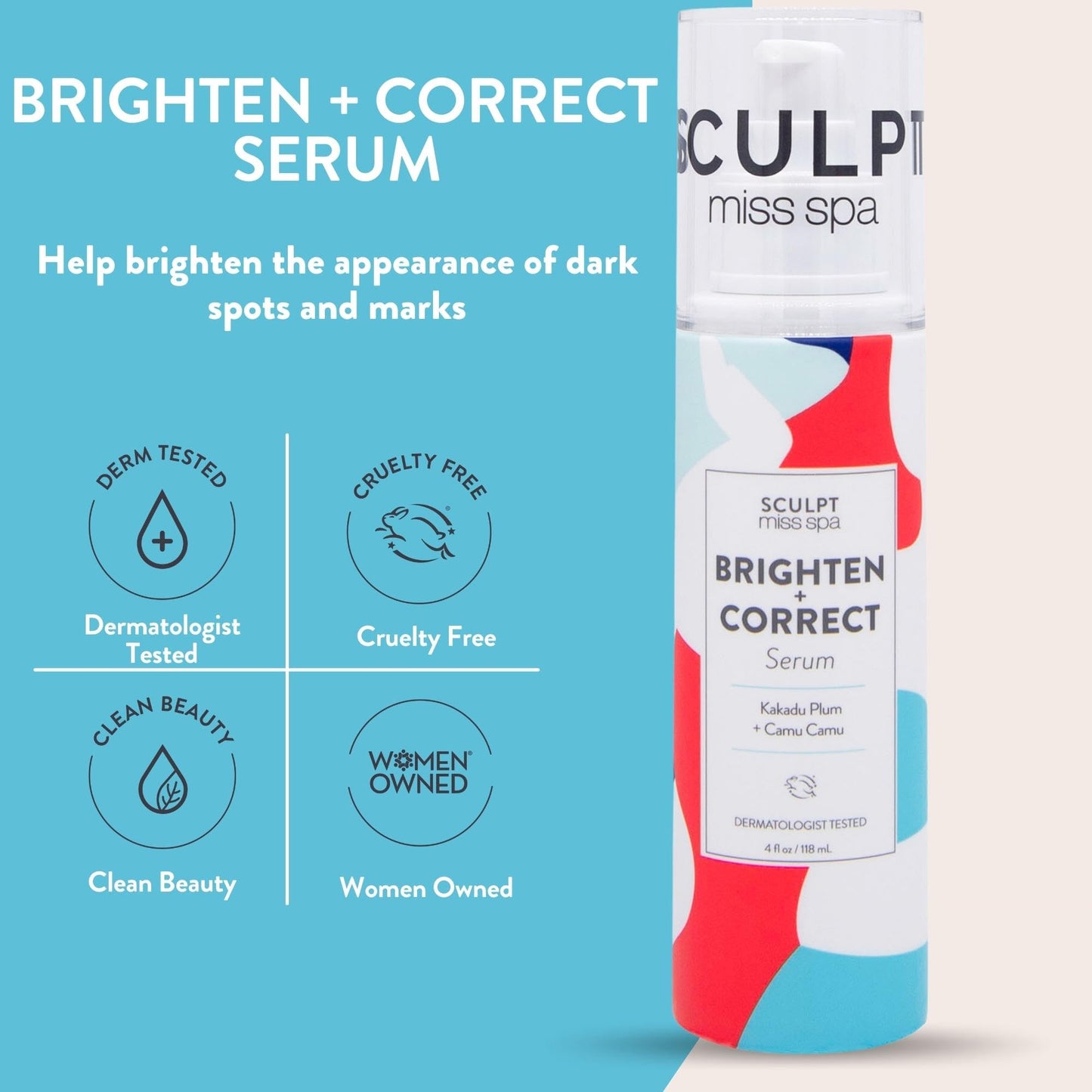 Miss Spa Brighten Correct Face Serum for Women, Vitamin C Face Serum, Kakadu Plum and Camu Camu, Brightening Face Body Serum, Skin Care Products