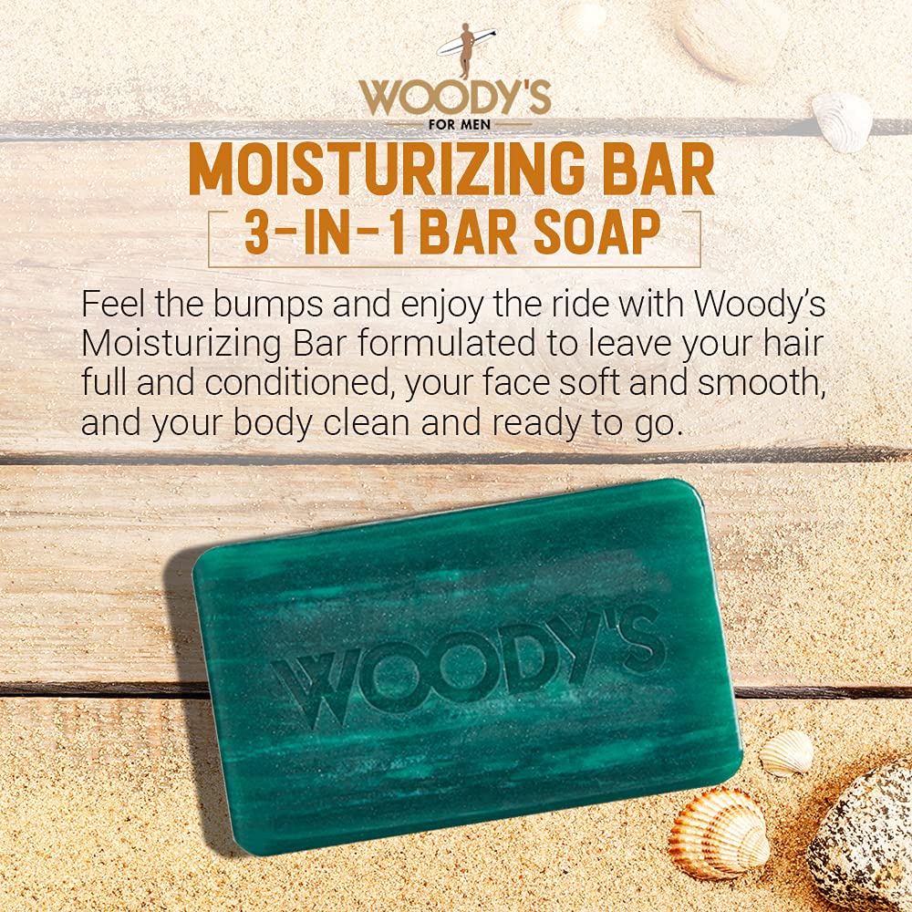 Woody's 3-in-1 Moisturizing Bar for Men, For Hair, Shave, and Body, All-Purpose Massage Bar Soap, Gentle Massage, Adds Moisture, for All Hair and Skin