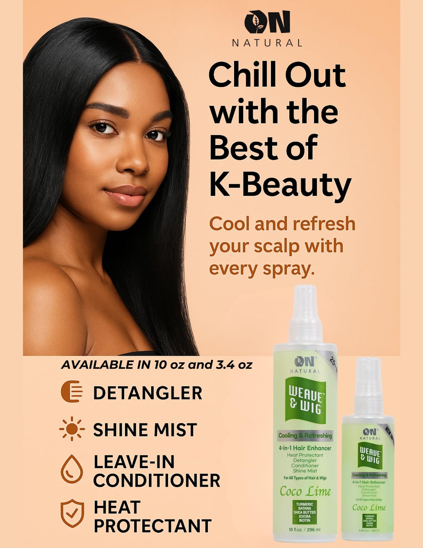 On Natural Weave & Wig 4-in-1 Hair Enhancer For All Hair Texture [Pomegranate] 3.4 OZ