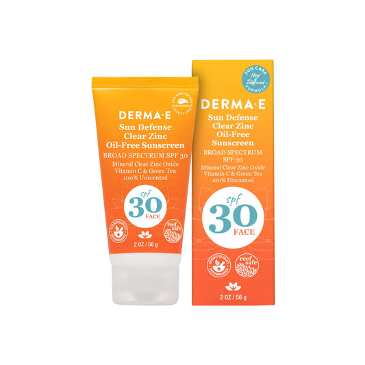 DERMA E Sun Defense Mineral Oil-Free Sunscreen SPF 30 Face - Broad Spectrum Facial Sun Cream - Hypoallergenic, Fragrance Free Clear Zinc Oxide