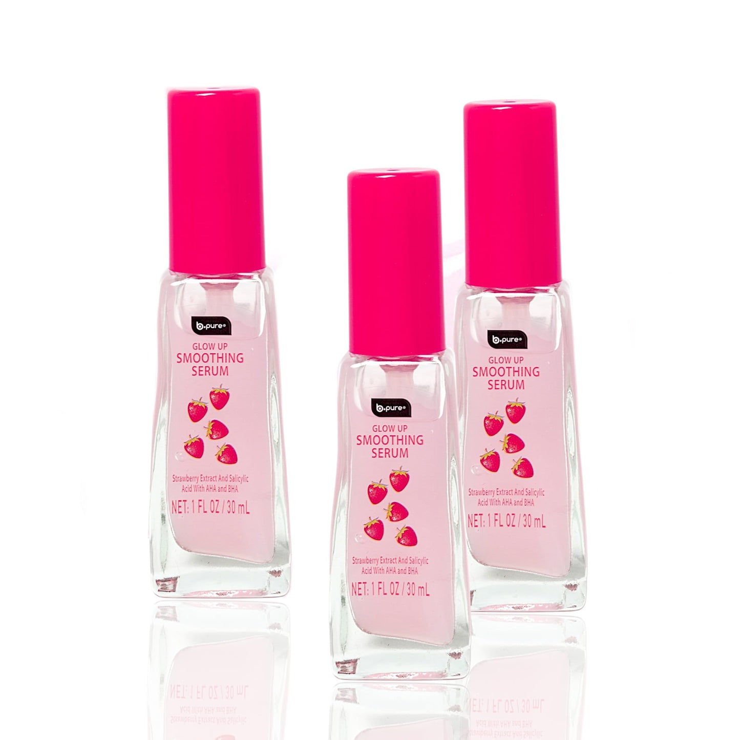 b.pure Glow Up Strawberry Smoothing & Exfoliating Face Serum | Strawberry Extract, Salicylic Acid & AHA/BHA | 1 oz, 3-Pack