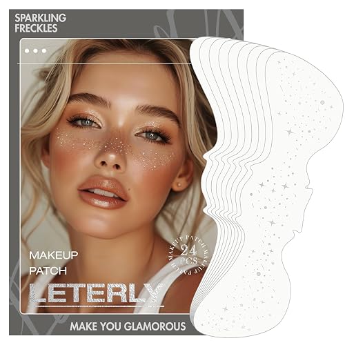 Leterly 24 Pcs Glitter Freckles Face Tattoo,Silver Face Glitter Makeup Patches Cute Sparkle Freckles Patches Waterproof Makeup Speckles for Face