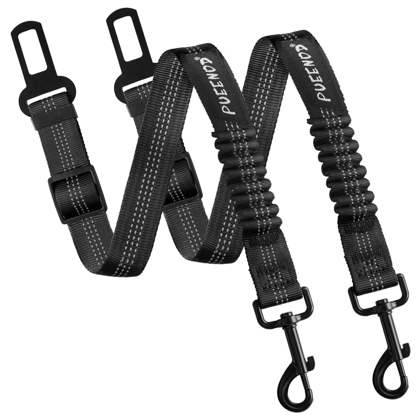 2 Pack Adjustable Dog Seat Belts – Nylon Pet Safety Car Harness with Elastic Bungee, Reflective & Durable Design for Vehicle Travel