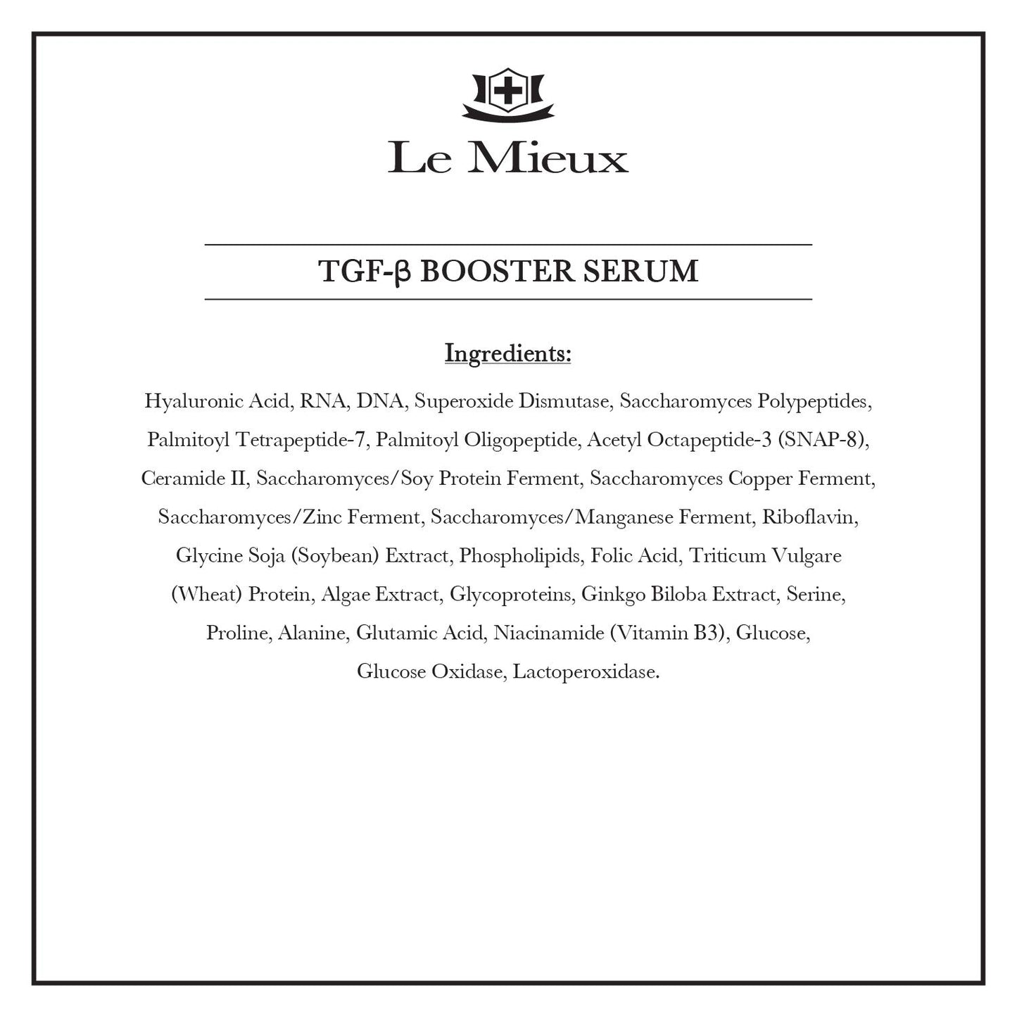 Le Mieux TGF-B Booster - Anti Aging Triple Growth Factor Facial Serum with Hyaluronic Acid & Peptides, Hydrating Face Serum with No Parabens (1 oz