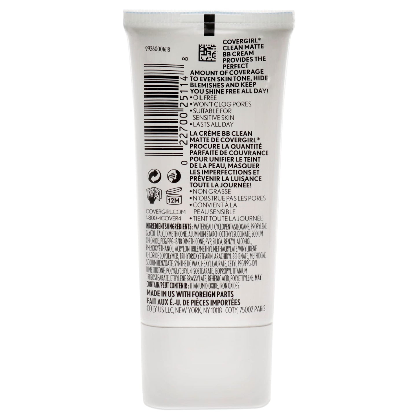 COVERGIRL - Clean Matte BB Cream, Oil-Free, Long-Lasting, Sensitive Skin, Lightweight, 100% Cruelty-Free