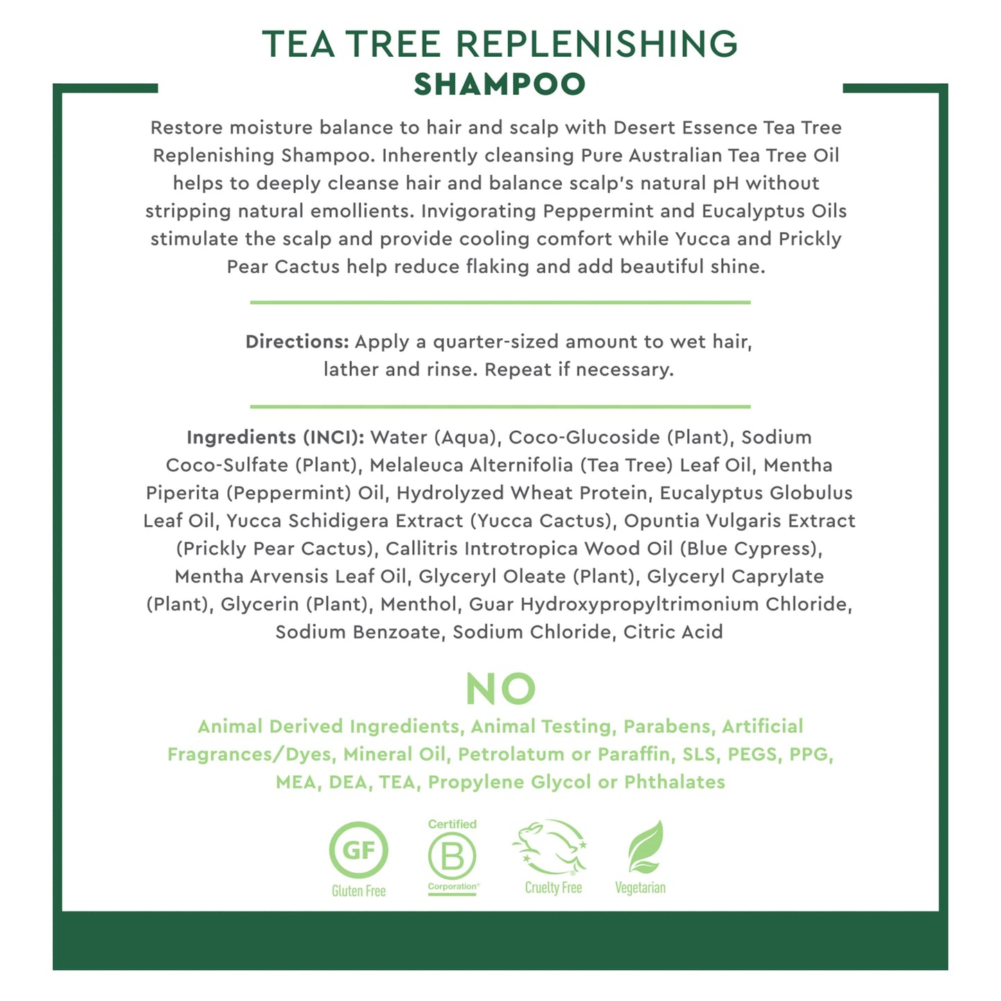 Desert Essence Tea Tree Replenishing Shampoo and Conditioner Bundle - 12.7 Fl Ounce - Therapeutic - Peppermint & Yucca - All Skin Types - Tea Tree Oil