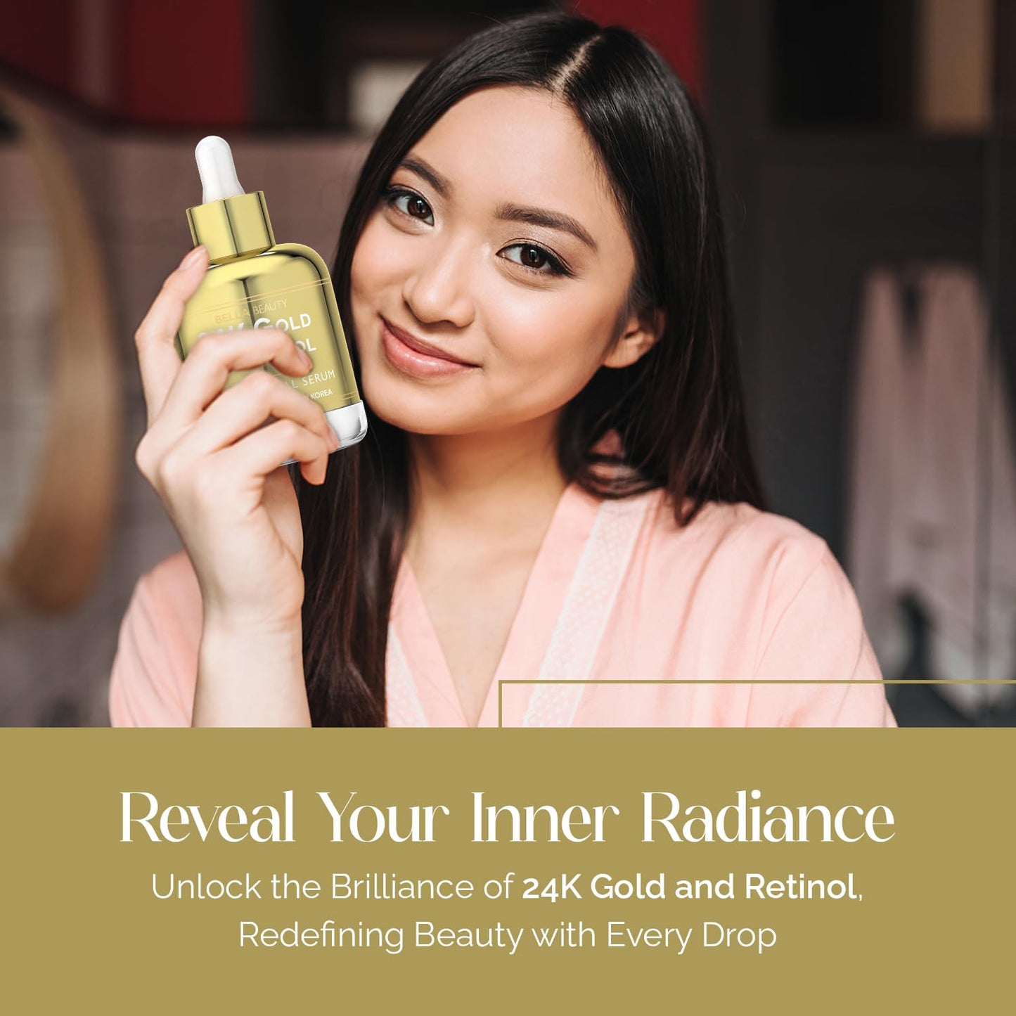 Bella Beauty 24K Gold & Retinol Face Serum - Reduces Age Spots, Fine Lines & Wrinkles, Lifting & Firming - Dermatologist Tested, Cruelty-Free Korean