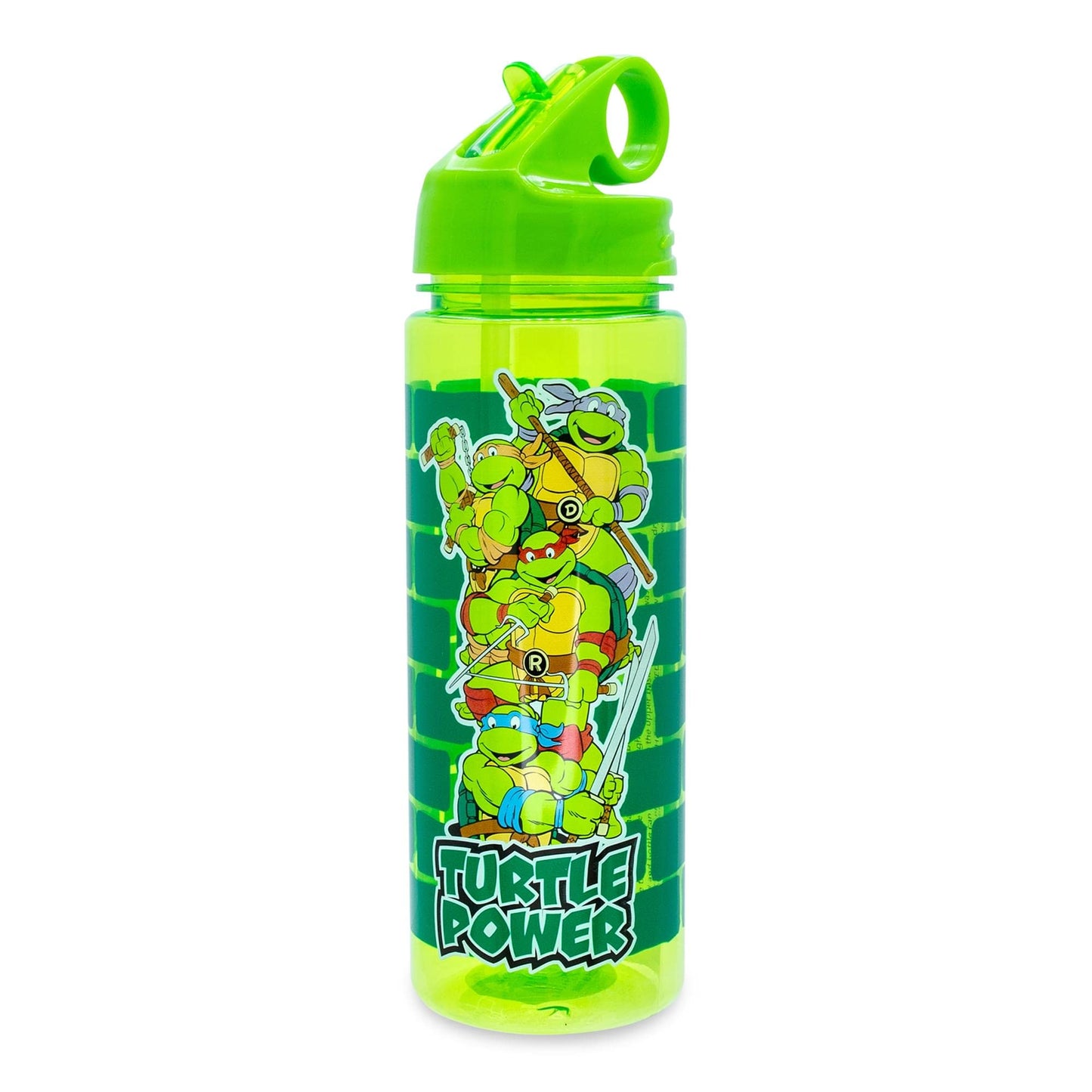 Silver Buffalo Teenage Mutant Ninja Turtles Water Bottle With Flip-Up Straw | BPA-Free Plastic Sports Jug | Holds 20 Ounces