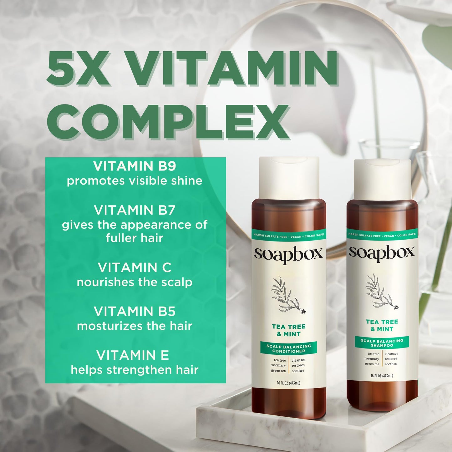 Soapbox Tea Tree Oil & Mint Shampoo & Conditioner Set, Leaves Hair & Scalp Balanced & Soothed - Clean Ingredients Free of Harsh Chemicals, Sulfates