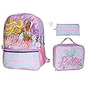 AI ACCESSORY INNOVATIONS Barbie Mermaids 5-Piece 16" Girls Backpack School Lunch Bag Set with Gadget Case Carabiner and Rubber Zipper Dangle