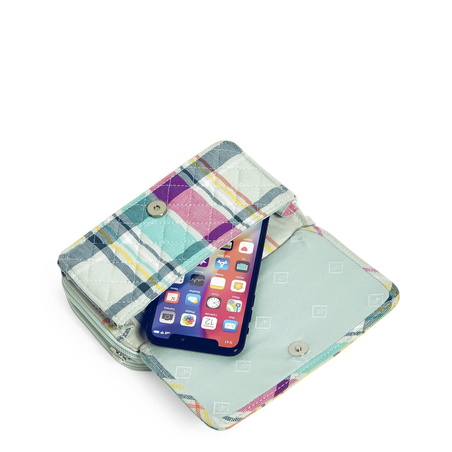 Vera Bradley Women's Cotton All in One Crossbody Purse With RFID Protection, Pastel Plaid - Recycled Cotton, One Size