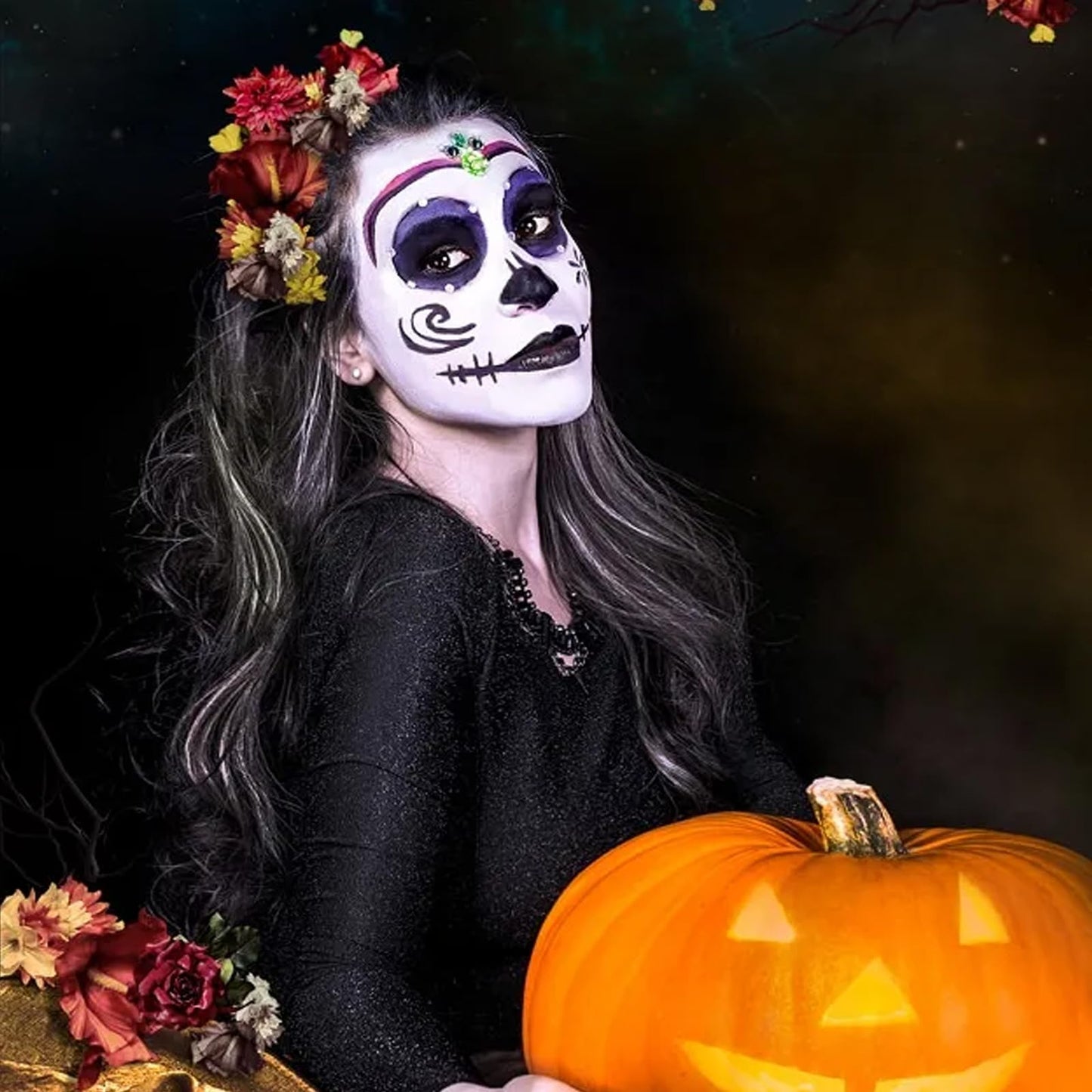 White Black Oil Face Body Paint Set, Halloween Skeleton Makeup Kit with 2 Brushes, Professional Black and White Face Painting Kit for Halloween Make