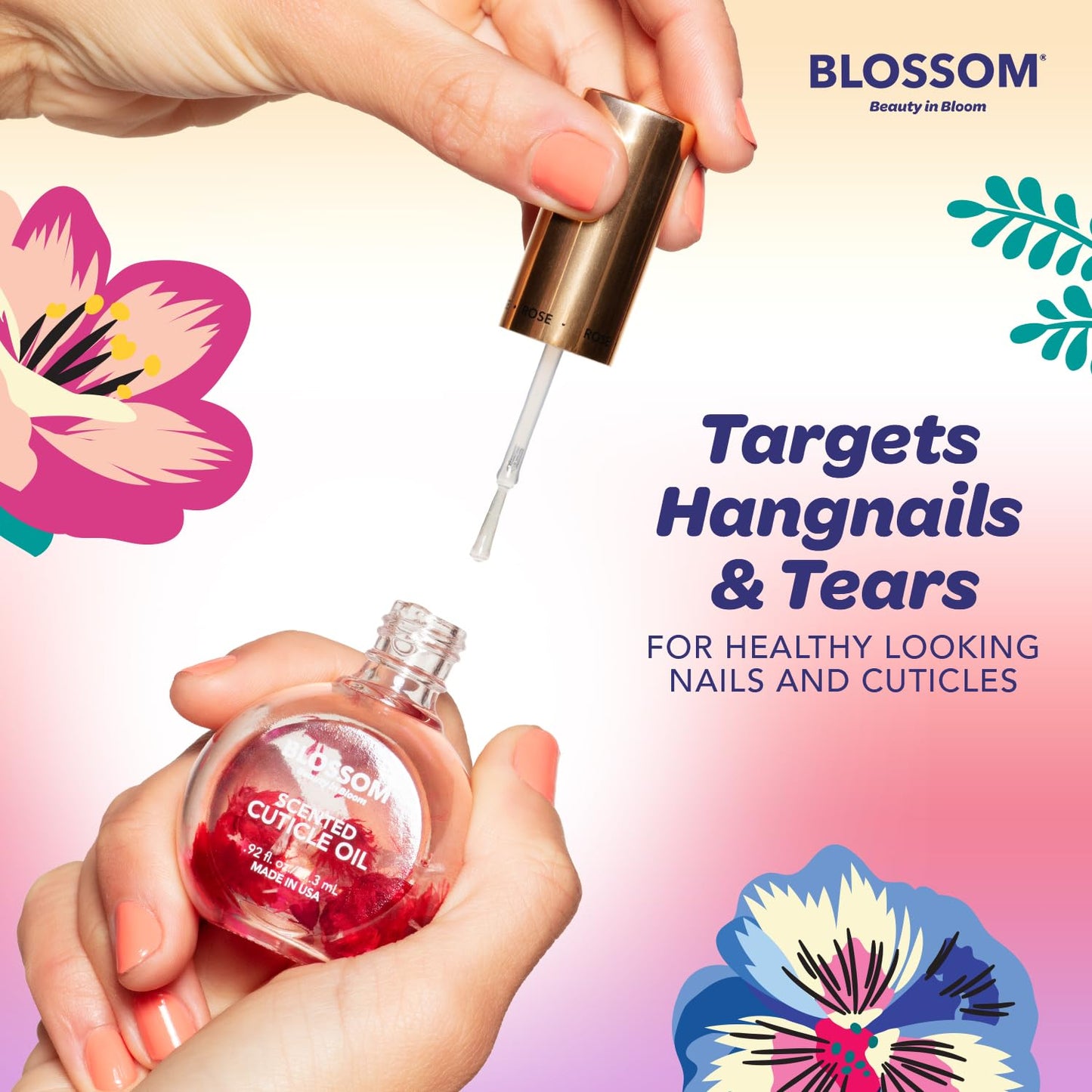 Blossom Cuticle Oil for Nails, Hydrating, Moisturizing, Scented Nail Oil Cuticle Care, Infused with Real Flowers, Made in USA, 0.5 fl. oz, Spring