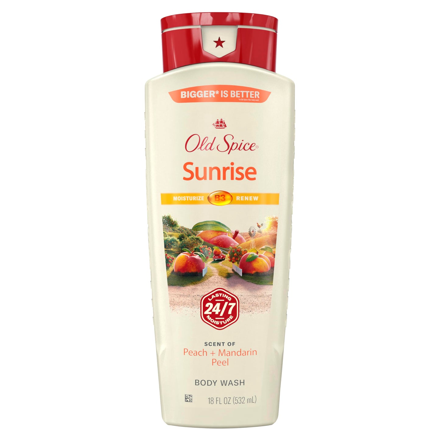 Old Spice Cleansing Body Wash for Men, 24/7 Shower Fresh with Lasting Scent, Moisturize & Renew, Gentle on Skin, Vitamin B3, Sunrise with Peach +