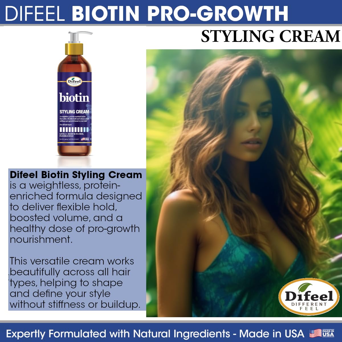 Difeel Biotin Styling Cream 12 ounce - Level 8:Medium-to-Firm, Flexible Hold Styling Cream