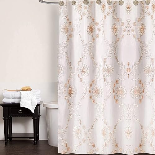 Popular Bath Shower Curtain Rose Vine, Beige-Taupe
