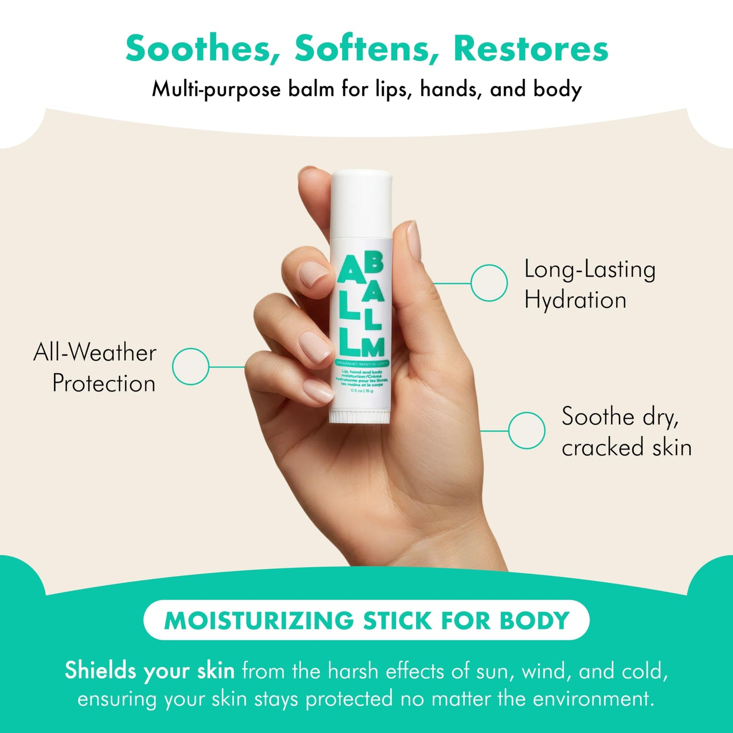 Zizia Spearmint Giant Multi All Balm Stick - Moisturizing and Hydrating Stick for Lips, Hands & Body - with Shea Butter, Jojoba Oil, Aloe Vera
