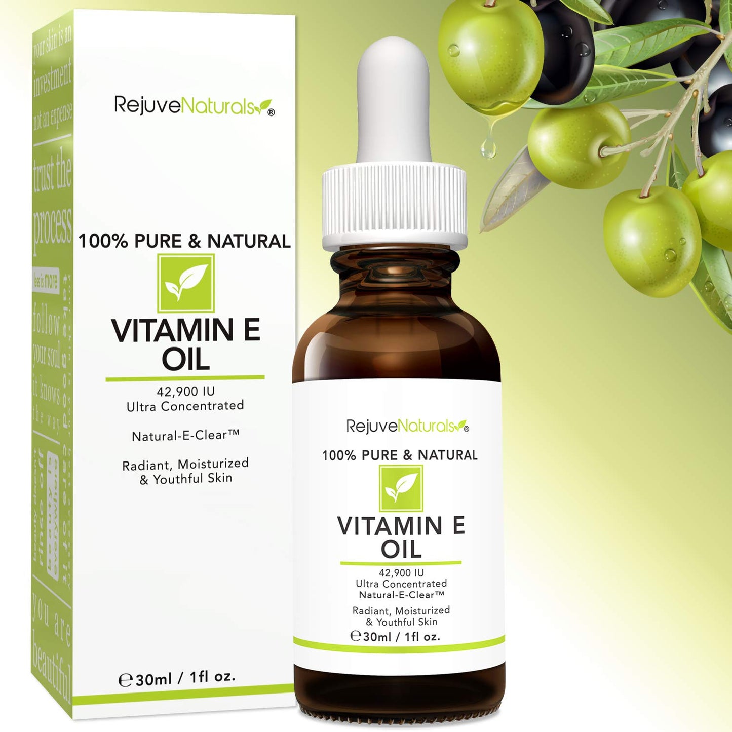 Vitamin E Oil - 100% Pure & Natural, 42,900 IU. Repair Dry, Damaged Skin from Surgery & Acne, Age Spots & Wrinkles. Boost Collagen for Moisturized Beauty and Personal Care RejuveNaturals