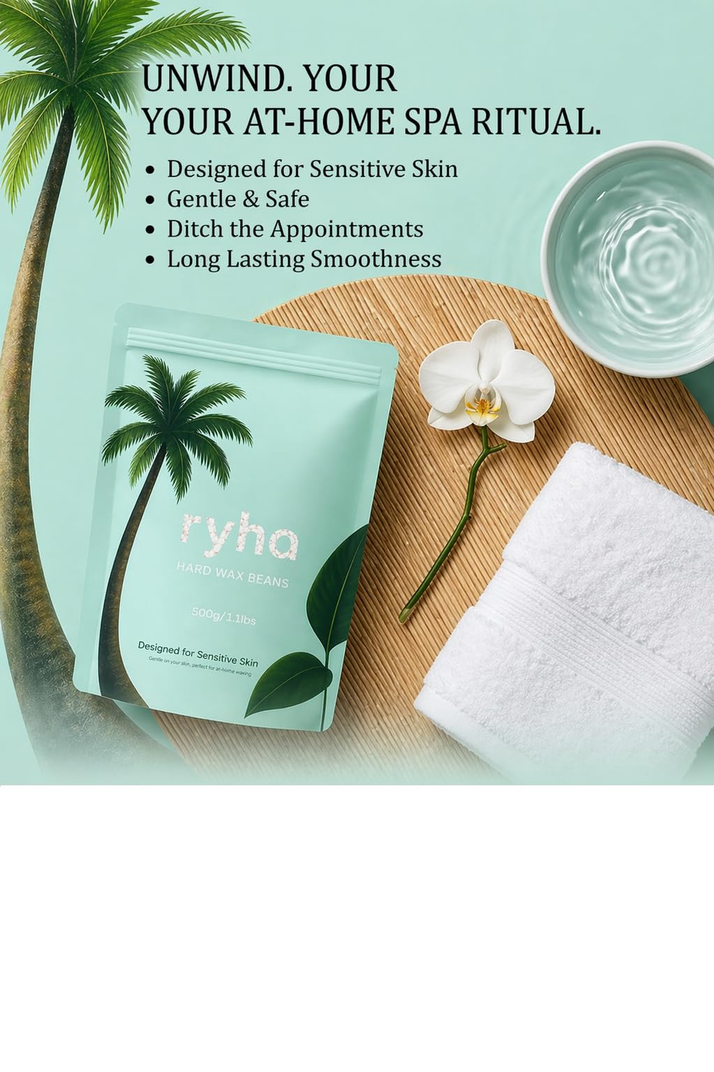 ryha Hard Wax Beads, 1.1lb, Green Sandalwood, For Sensitive Skin, Ideal for Body, Arms, legs, Face and Bikini, Refill Wax Beads for for Wax Warmer, At Beauty and Personal Care ryha