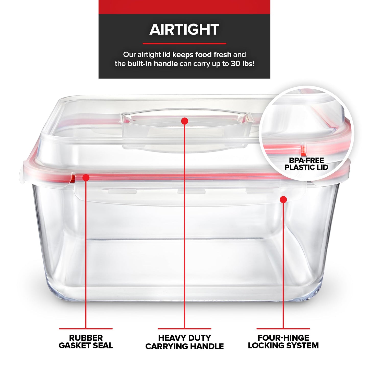 Stock Your Home 28 Cup Extra Large Rectangular Glass Food Storage Container with Lid, Modern Style, Airtight, Leak Proof, Microwave, Oven…