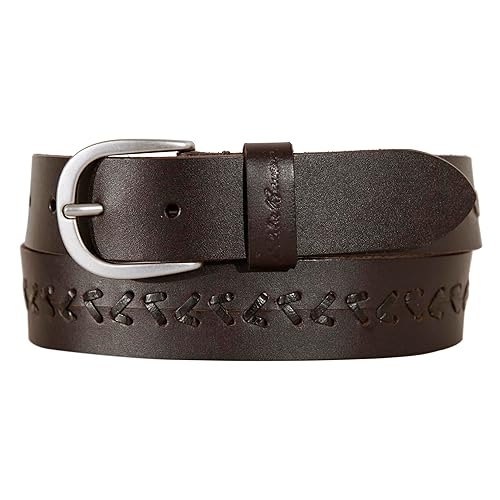 Eddie Bauer Women's Casual Leather Belts with Durable Metal Buckle, Center Lacing - Brown, Large