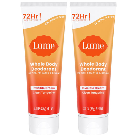 Lume Whole Body Deodorant - Invisible Cream Tube - 72 Hour Odor Control - Aluminum Free, Baking Soda Free, Skin Safe - 3.0 ounce (Pack of 2) (Clean Beauty and Personal Care Lume