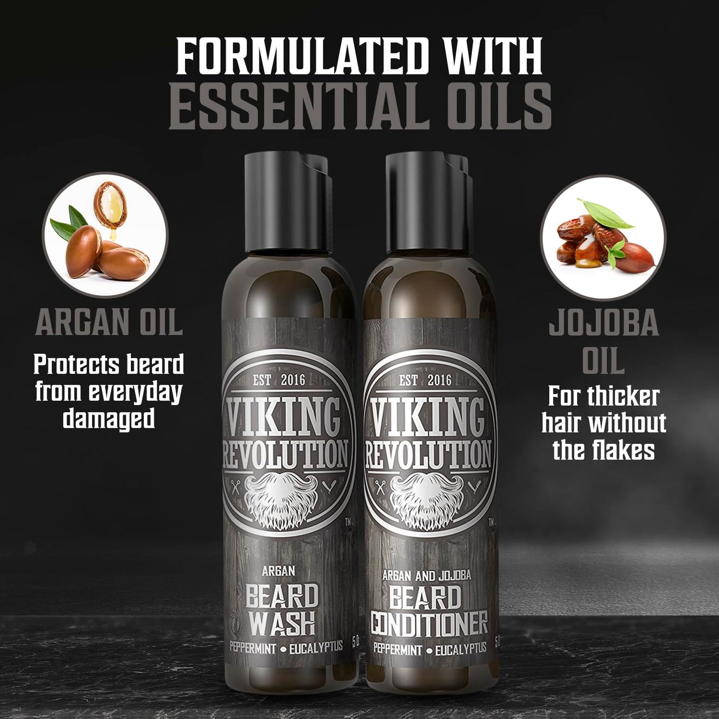 Viking Revolution Ultimate Conditioner for Men's Beard Grooming - Softens, Smoothes and Soothes Beard Itch- Contains Wash, Conditioner, Beard Oil