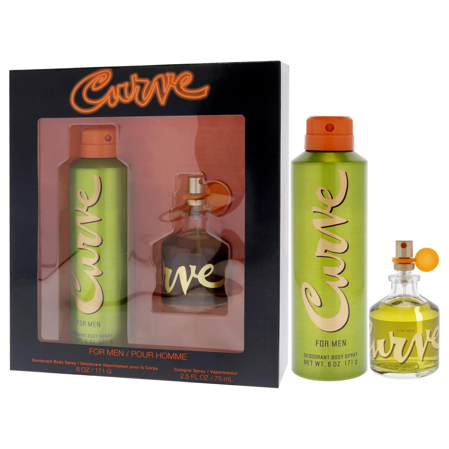 Curve Men's Cologne Fragrance Set, Deodorant Body Spray & Cologne Spray, Casual Day or Night Scent, Spicy Wood Magnetic Scent, 2 Piece Set