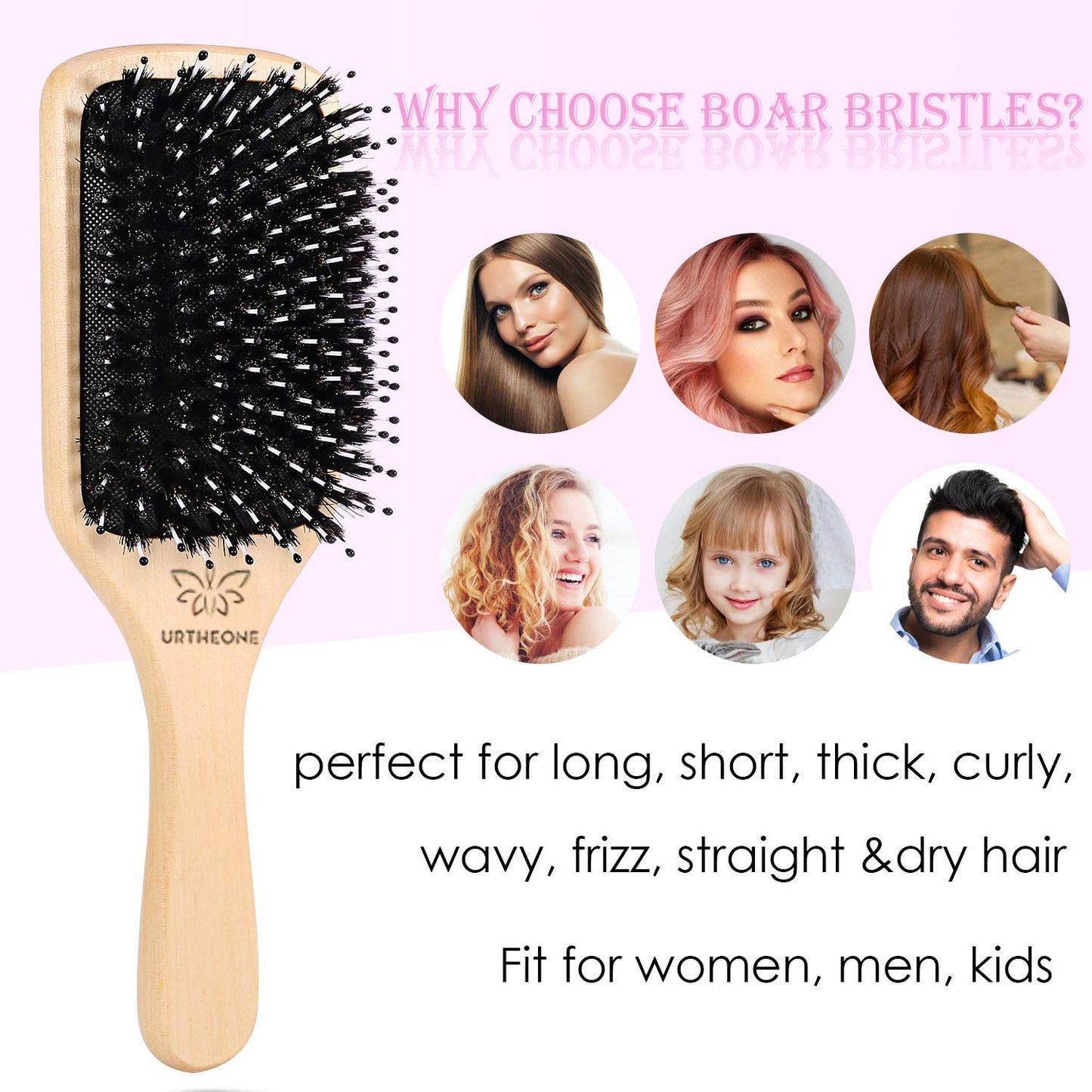 Hair Brush Boar Bristle Hairbrush for Thick Curly Thin Long Short Wet or Dry Hair Adds Shine and Makes Hair Smooth, Best Paddle Hair Brush for Men
