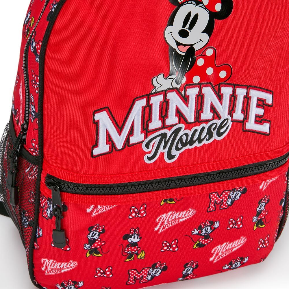 Disney Store Official Minnie Mouse Collegiate Backpack - Kids Backpack with Embroidered Accents, Adjustable Straps, Zip Compartments & Mesh Pockets, Screen Art Featuring Minnie Mouse