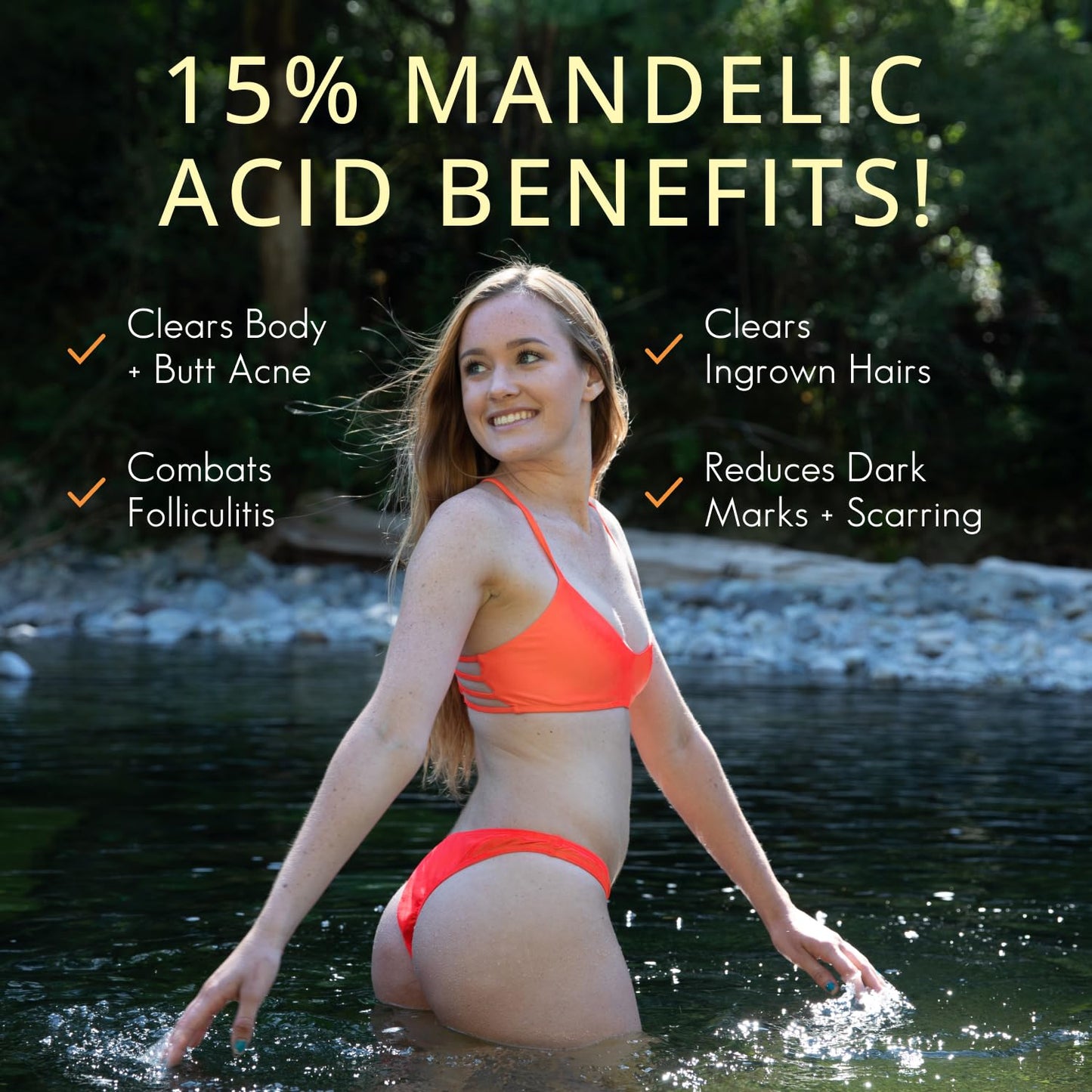 Almond Clear Level 2 Serum | Mandelic Acid Body Serum for Acne, Folliculitis, Aging Skin, Ingrown Hairs, Dark Spots on Face, Chest, Butt, Back