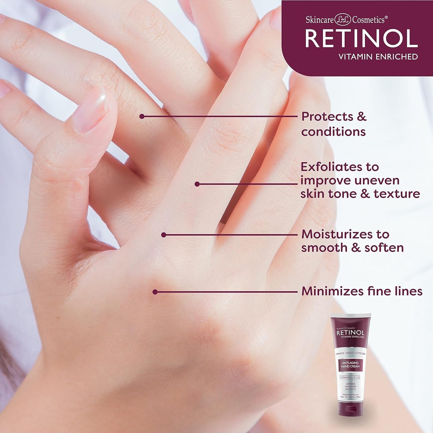 Retinol Anti-Aging Hand Cream - The Original Retinol Brand For Younger Looking Hands -Rich, Velvety Conditions & Protects Skin, Nails & Cuticles