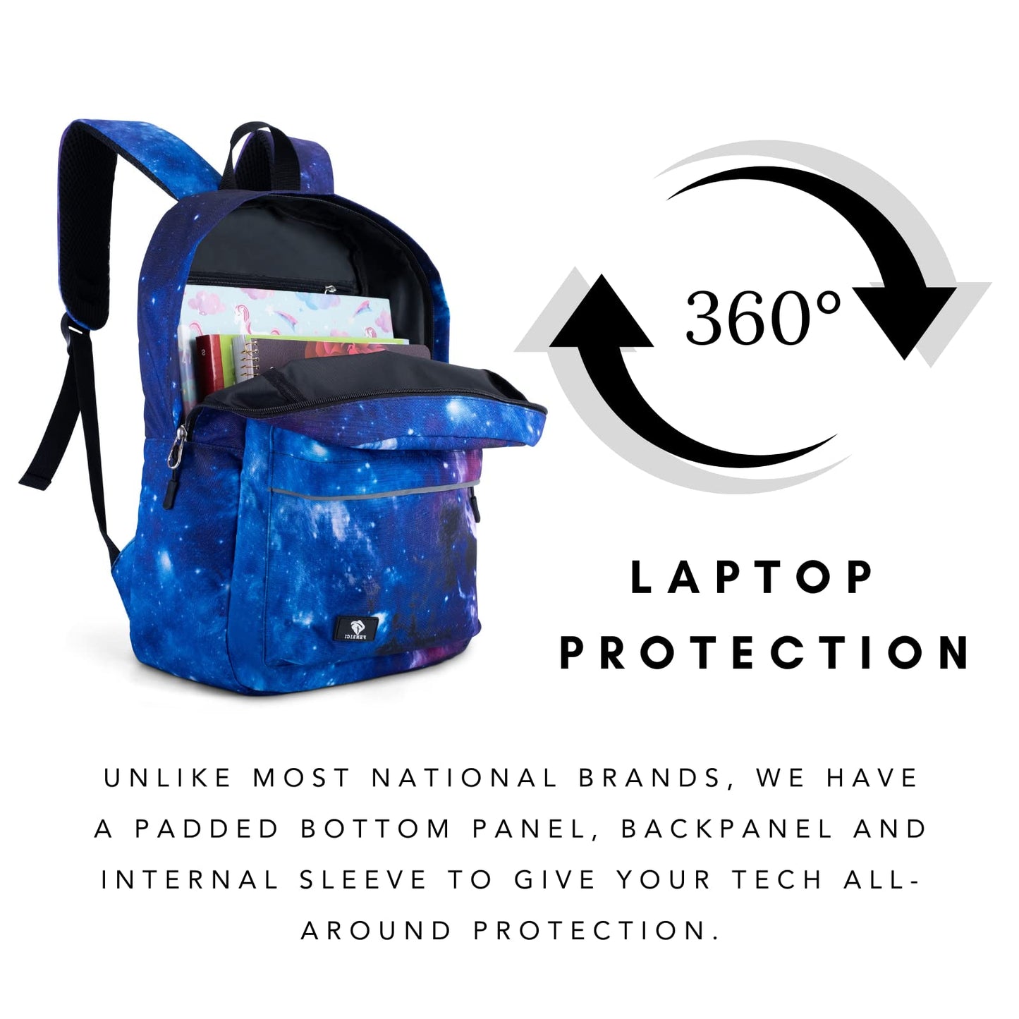 Fenrici Tie Dye Backpack for Boys, Girls, Blue Backpack for Kids, Bookbag with Padded Laptop Compartment, Blue Tie Dye, Indigo Blue, 16 Inch