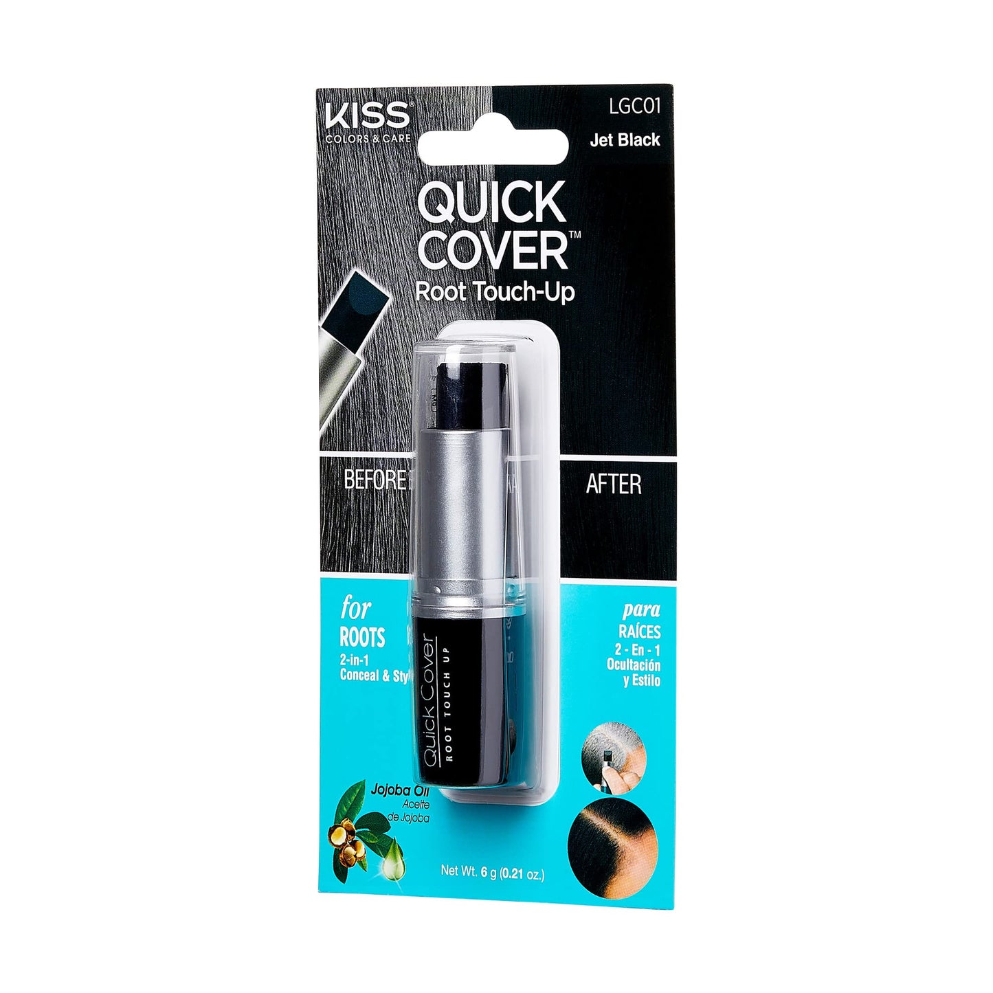 RED by Kiss Quick Cover Root Touch Up Stick, Water-Resistant Temporary Gray Hair Concealer with Brush for Roots and Beard, Long-Lasting Coverage, Easy