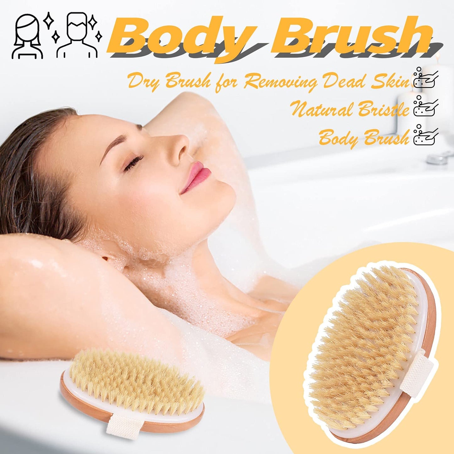 2 Pack Dry Brushing Body Brush for Lymphatic Drainage,Exfoliating Natural Bristle Body Scrubber for Women,Bath & Body Brushes for Blood Beauty and Personal Care Gooddyiyukey