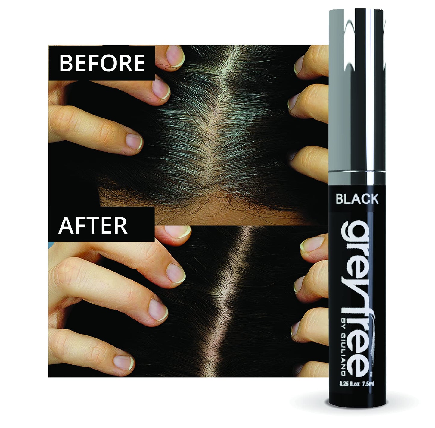 Greyfree Hair Mascara Root Touch-Up for Gray Hair | Precision Hairline Concealer for Brows & Beard | 2 Pack (BLACK/NOIR)