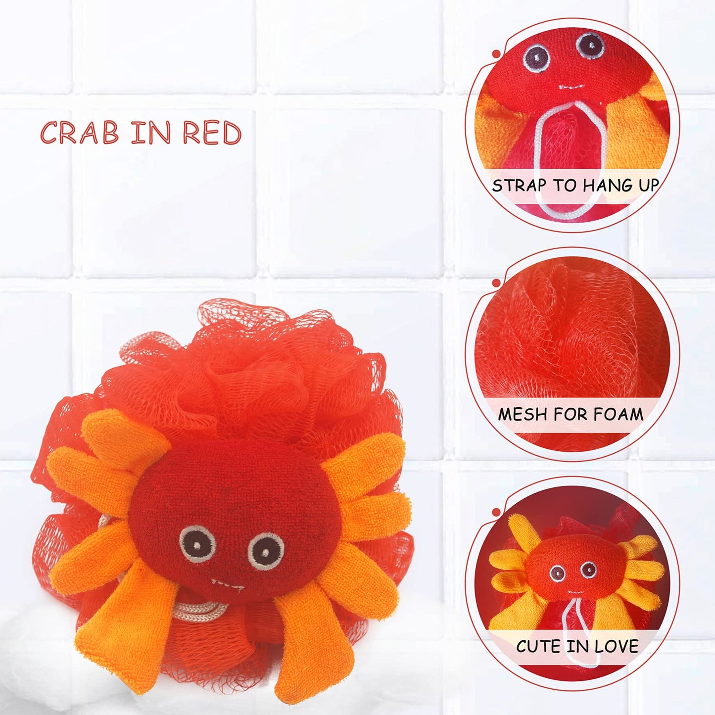 Bleu Bath (4 Pack) Lovely Animal Design Kids Exfoliating Bath Scrubber Body Scrubber Shower Ball for Baby Toddler Kids Gentle Exfoliating Bath Sponge